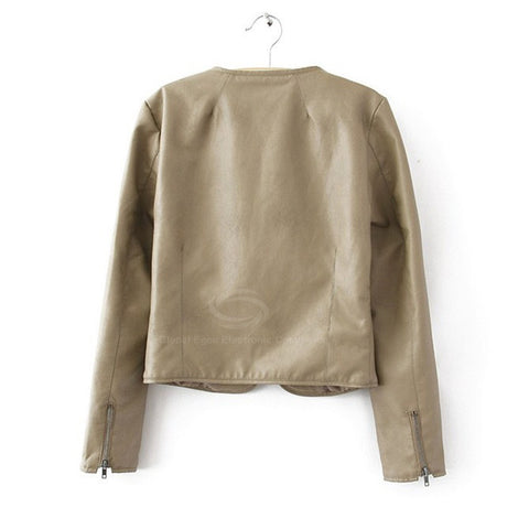 Scoop Neckline Casual Stylish Solid Color Zipper Long Sleeve PU Leather Women's Jacket