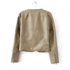 Scoop Neckline Casual Stylish Solid Color Zipper Long Sleeve PU Leather Women's Jacket