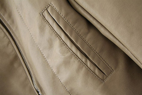 Scoop Neckline Casual Stylish Solid Color Zipper Long Sleeve PU Leather Women's Jacket