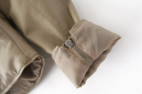 Scoop Neckline Casual Stylish Solid Color Zipper Long Sleeve PU Leather Women's Jacket