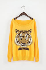 Tiger with Papillon Knitting Sweater YELLOW