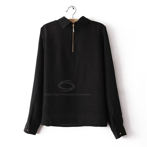Elegant Polo Neck Colorful Totem Pattern Chiffon Women's Blouse