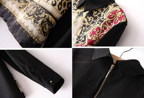 Elegant Polo Neck Colorful Totem Pattern Chiffon Women's Blouse