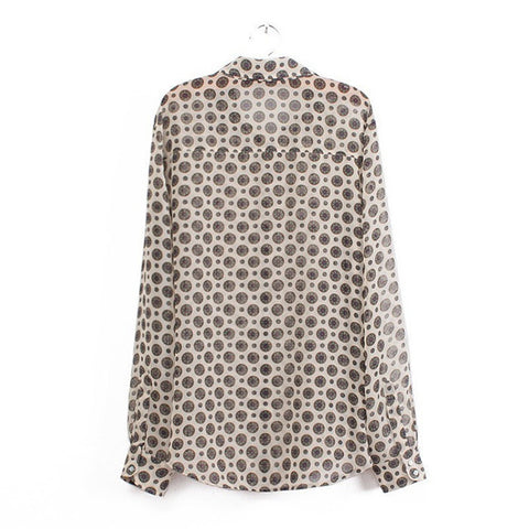 Casual Shirt Collar Geometric Print Chiffon Women's Blouse