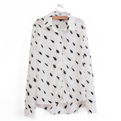 Long Sleeves Penguin Casual Shirt Blouse BLACK