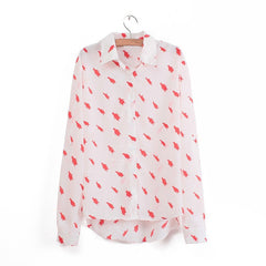 Long Sleeves Penguin Casual Shirt Blouse RED