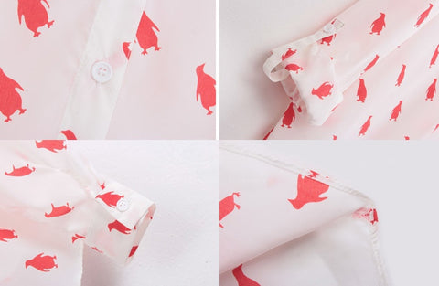 Long Sleeves Penguin Casual Shirt Blouse RED