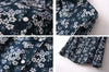 Long Sleeves Casual Shirt Blouse Floral BLUE