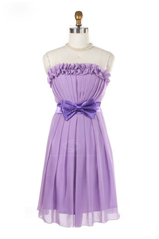 Sweet Style Solid Bowknot Embellished Low-Cut Short Dress For Women PRUPLE
