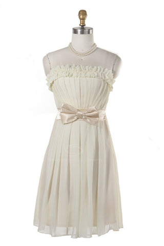 Sweet Style Solid Bowknot Embellished Low-Cut Short Dress For Women APRICOT