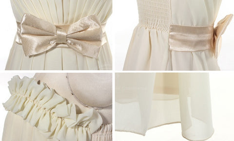 Sweet Style Solid Bowknot Embellished Low-Cut Short Dress For Women APRICOT