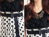 Sweet Scoop Neck Short Sleeves Ruffle Decoration Polka Dots Hem Chiffon Women's Dress BLACK