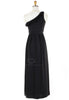 Elegant Off-One-Shoulder Ruffle And Rhinestone Decorated Strap Milk Silk Women's Maxi Dress BLACK