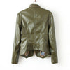 Street Fashion Lapel Slim Fit Zipper PU Leather Women's Jacket GREEN