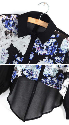 Stylish Floral Print Irregular Design Chiffon Women's Blouse