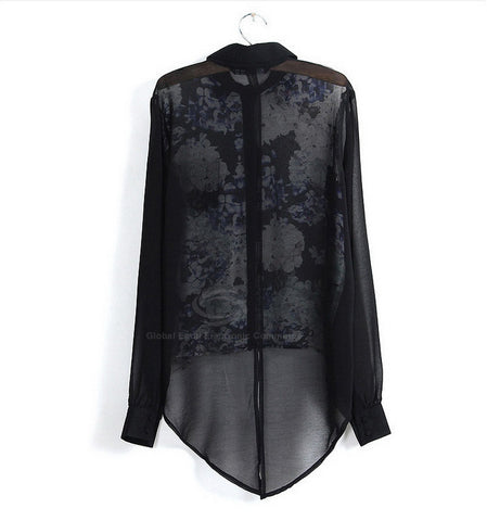 Stylish Floral Print Irregular Design Chiffon Women's Blouse