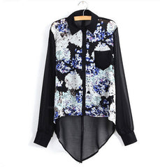 Stylish Floral Print Irregular Design Chiffon Women's Blouse