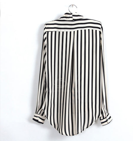Stylish Style V-Neck Long Sleeves Stripe Print Women's Spring Shirt