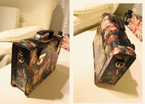 Vintage Style PU Leather Buckle and Oil Painting Design Women's Tote Bag