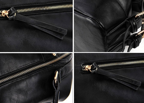Casual PU Leather Vintage Design Women's Tote BLACK