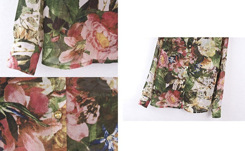 Long Sleeves Casual Shirt Blouse Floral Butterflies