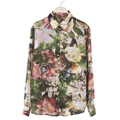 Long Sleeves Casual Shirt Blouse Floral Butterflies