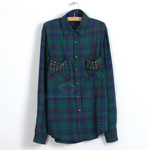 Tartan Shirt With Studs on Pocket BLUE