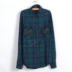 Tartan Shirt With Studs on Pocket BLUE