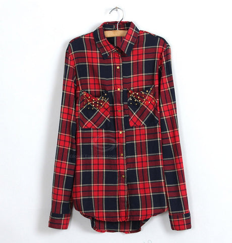 Tartan Shirt With Studs on Pocket RED