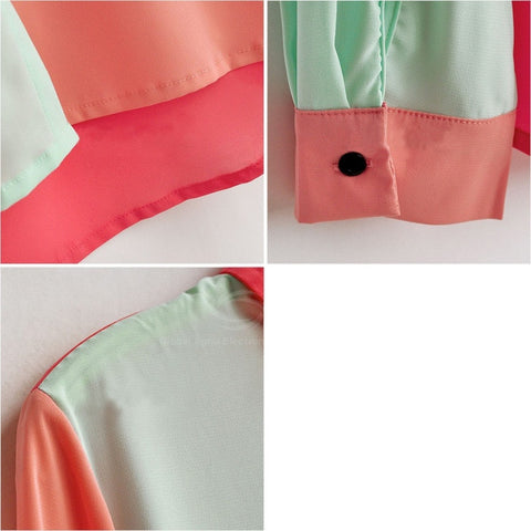 Casual Style Polo Collar Contrast Color Splicing Long Sleeve Shirt For Women