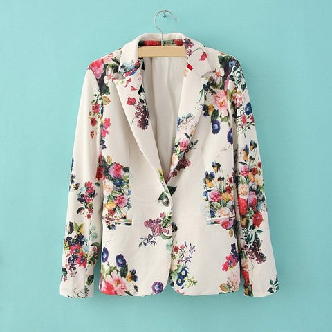 Spring Trends Lapel Colorful Flower Printing Women's Blazers