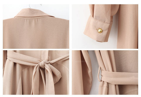 Fashional Solid Color Chiffon Women's Shirt Dress With Belt KHAKI