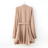 Fashional Solid Color Chiffon Women's Shirt Dress With Belt KHAKI
