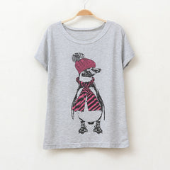 Cute Little Penguin Print Cotton Blend Women's T-Shirt
