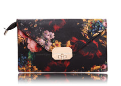 Causal PU Leather and Floral Print Design Women's Clutch Bag