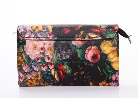 Causal PU Leather and Floral Print Design Women's Clutch Bag