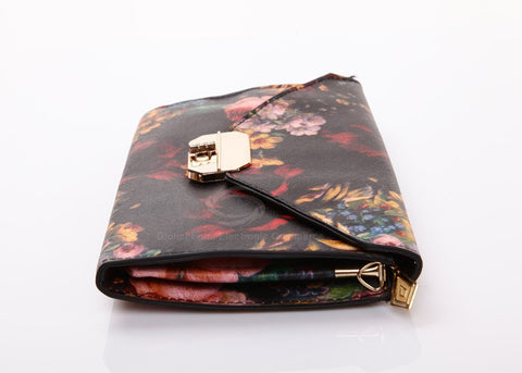 Causal PU Leather and Floral Print Design Women's Clutch Bag