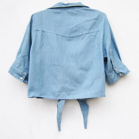 Popular Shirt Collar Half Sleeve Women's Denim Shirt