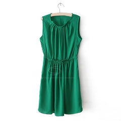 Solid Color High Elasticity Scoop Neck Sleeveless Cotton Blend Casual Style Women's Dress GREEN