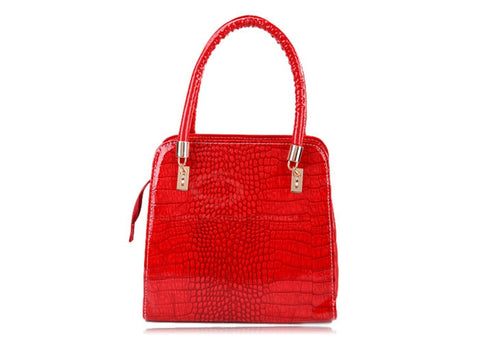Vintage Style Career Stone Veins Patent Leather Women's Tote Bag RED