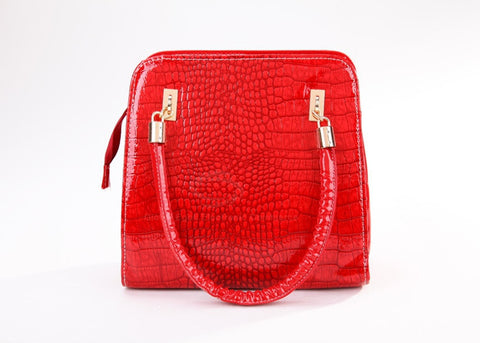 Vintage Style Career Stone Veins Patent Leather Women's Tote Bag RED