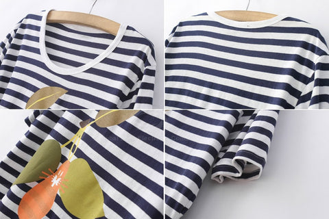 Special Print Stripe Sweet Style Scoop Neck Short Sleeves Cotton Blend Women's T-Shirt