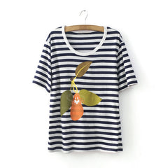 Special Print Stripe Sweet Style Scoop Neck Short Sleeves Cotton Blend Women's T-Shirt