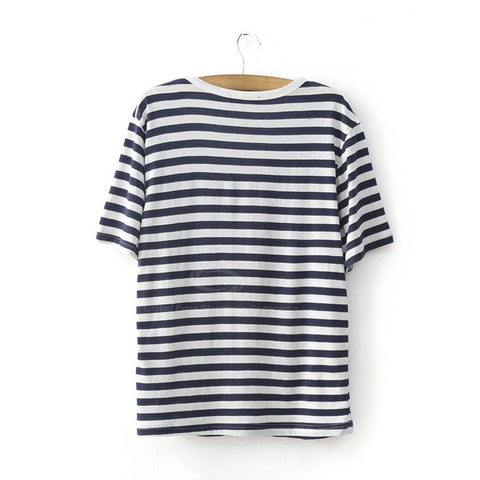 Special Print Stripe Sweet Style Scoop Neck Short Sleeves Cotton Blend Women's T-Shirt