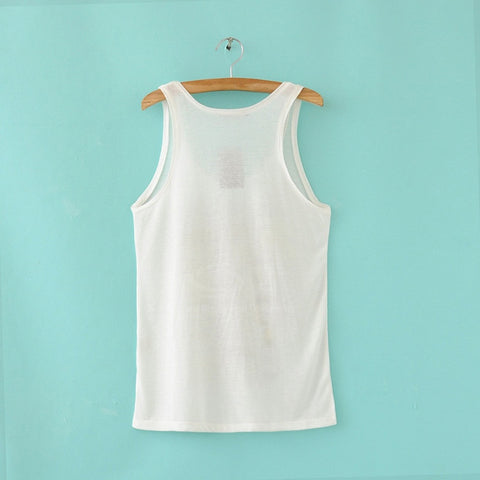 Cute Scoop Neck Perfume Bottle Print White Women's Vest