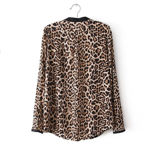 Fashionable Stand Collar Leopard Print Long Sleeves Women's Shirt