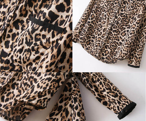 Fashionable Stand Collar Leopard Print Long Sleeves Women's Shirt