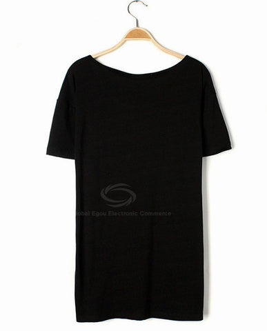 Casual Loose-Fitting Scoop Neck Golden Letter Print Black Women's T-Shirt