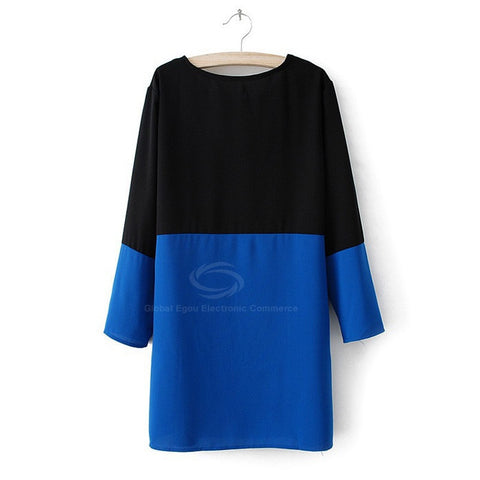 Loose Fitting Double Color Dress Nine Minute Sleeves BLACK and BLUE