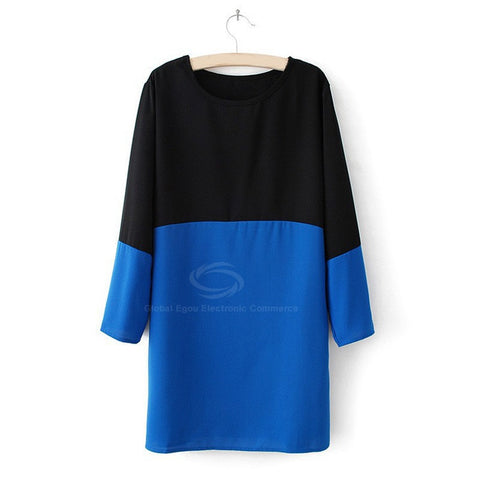 Loose Fitting Double Color Dress Nine Minute Sleeves BLACK and BLUE